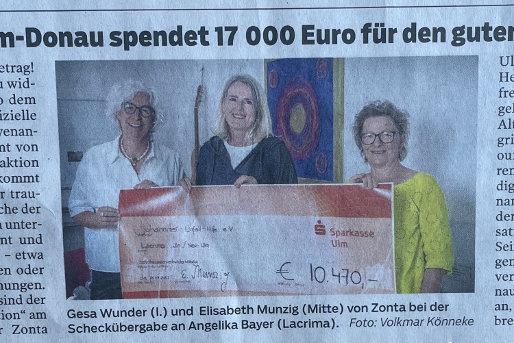 Zonta Club Ulm-Donau spendet 17000 Euro für den guten Zweck